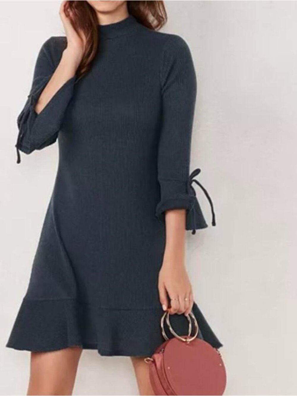 NWT LC Lauren Conrad Women’s Size L Ribbed Mock Neck Blue Sweater Dress